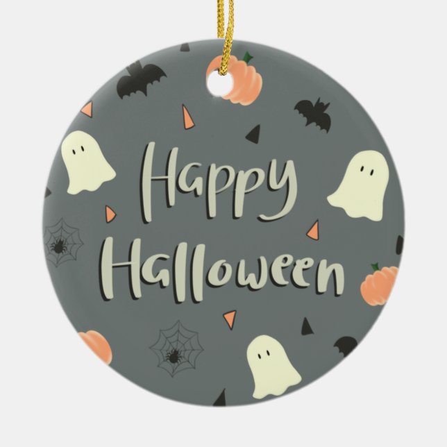 Cute and Spooky Happy Halloween Ceramic Tree Decoration (Front)