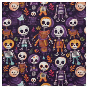 Cute and spooky skeletons halloween pattern fabric