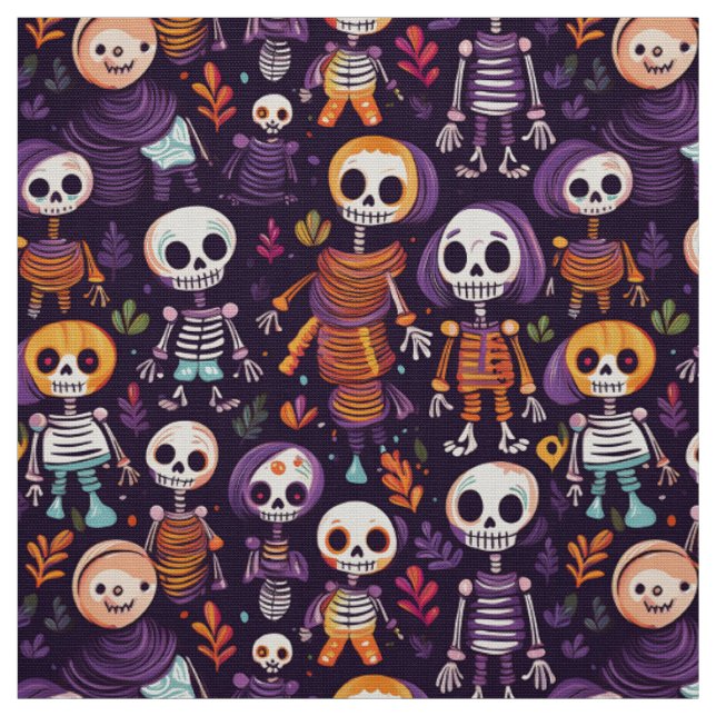 Cute and spooky skeletons halloween pattern fabric (Swatch)