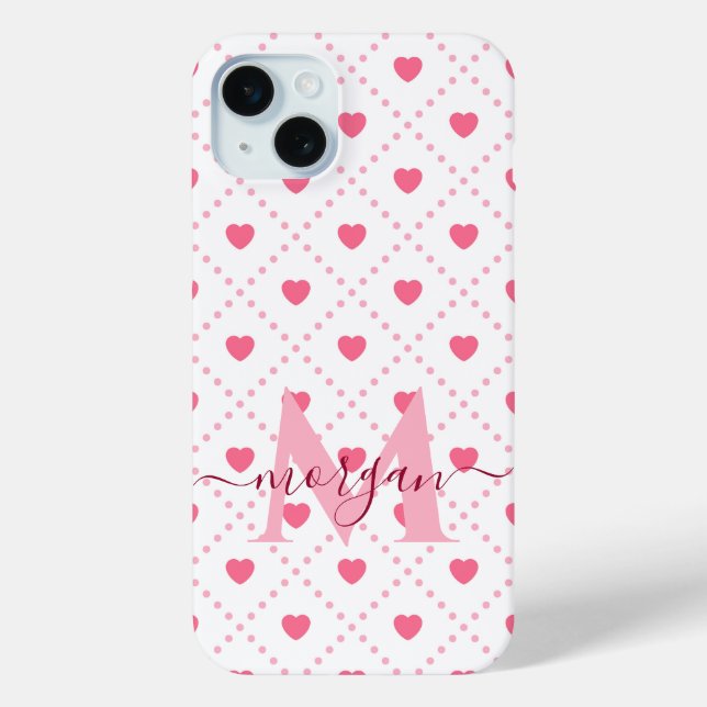 Cute and Stylish Pink Heart Custom Monogram Case (Back)