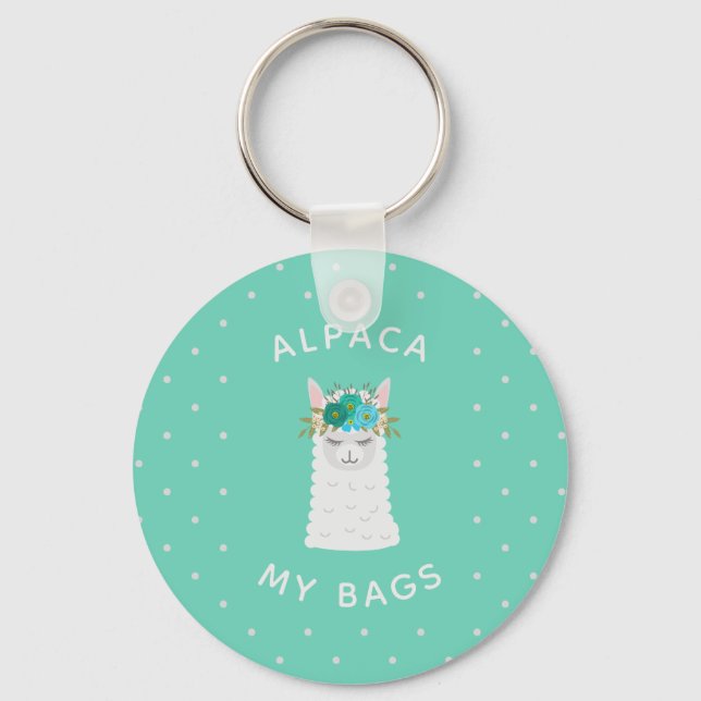 Cute and Trendy Alpaca | Turquoise Key Ring (Front)
