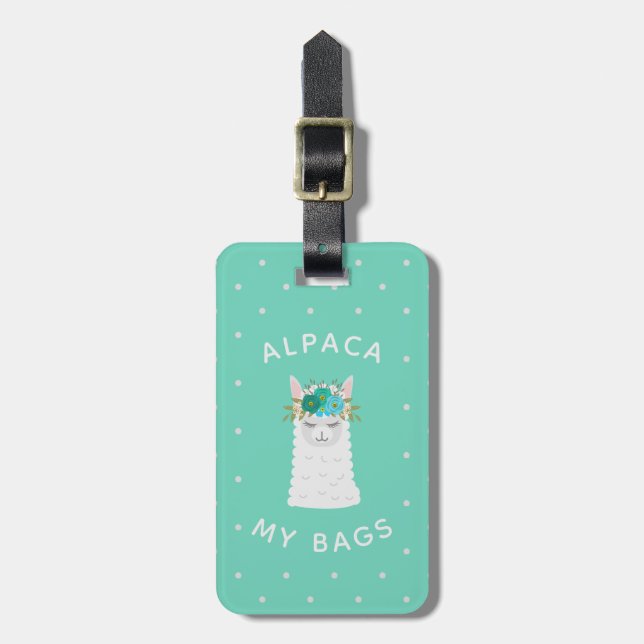Cute and Trendy Alpaca | Turquoise Luggage Tag (Front Vertical)