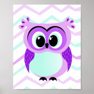Cute and unique cartoon owl on chevron nursery poster