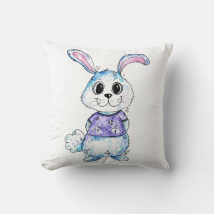 Cute and Whimsical Blue and Pink Bunny Cushion