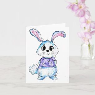 Cute and Whimsical Blue Bunny Watercolor Card