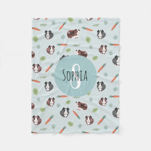 Cute and Whimsical Blue Guinea Pig Pattern Kids Fleece Blanket (Front)