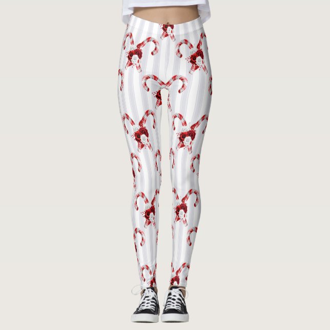 Cute and Whimsical Candy Cane Leggings (Front)