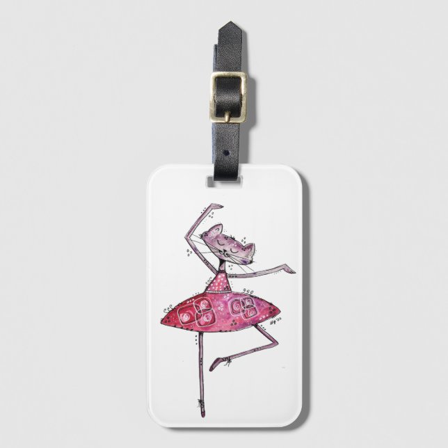 Cute and Whimsical Dancing Cat Luggage Tag (Front Vertical)