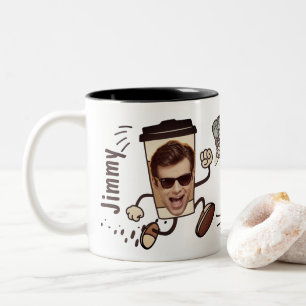 Cute and Whimsical Face Photo Coffee Time Two-Tone Coffee Mug