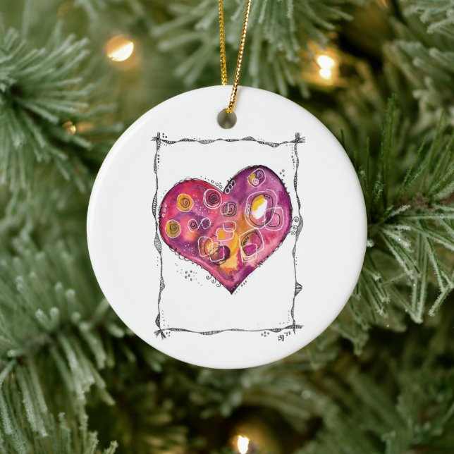 Cute and Whimsical Heart Doodle Ceramic Tree Decoration (Tree)