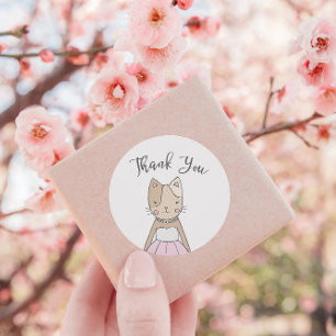 Cute and Whimsical Kitty Thank You Classic Round Sticker