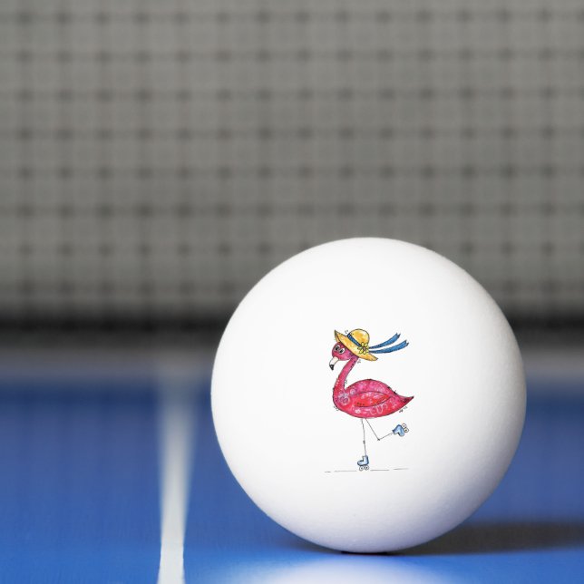Cute and Whimsical Pink Flamingo on Skates Ping Pong Ball (Net)