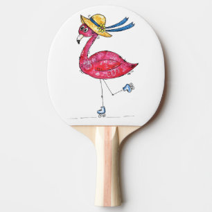 Cute and Whimsical Pink Flamingo on Skates Ping Pong Paddle