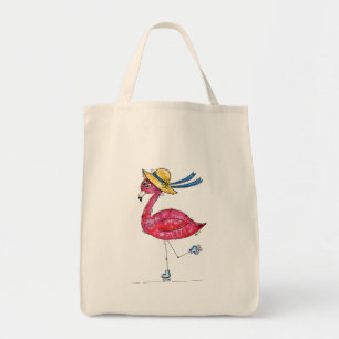 Cute and Whimsical Pink Flamingo on Skates Tote Bag