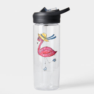 Cute and Whimsical Pink Flamingo on Skates Water Bottle