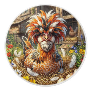 Cute and Whimsical Polish Chicken Coop Ceramic Knob