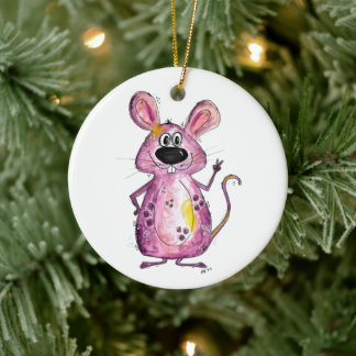 Cute and Whimsical Purple Mouse Ceramic Tree Decoration