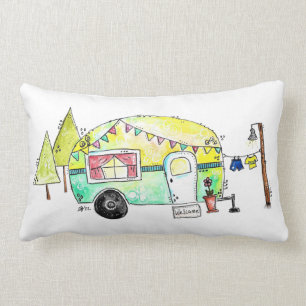 Cute and Whimsical Retro Happy Camper Lumbar Cushion