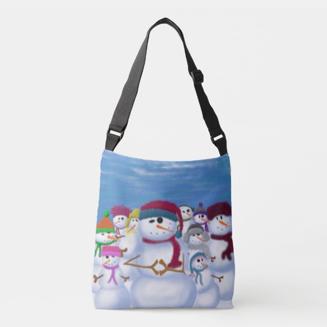 Cute and Whimsical Snowmen Crossbody Bag (Front)