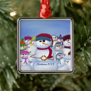 Cute and Whimsical Snowmen Metal Tree Decoration