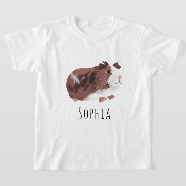 Cute and Whimsical Spotty Guinea Pig Cartoon T-Shirt (Laydown)