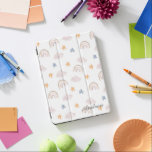Cute and Whimsical Watercolor Rainbow Arc Pattern iPad Pro Cover<br><div class="desc">A simple and modern ipad case with watercolor rainbows,  stars and clouds pattern in pastel colours of light blue,  pink and orange. Personalise it with your name. Perfect as a gift for kids who love to doodle and draw.</div>