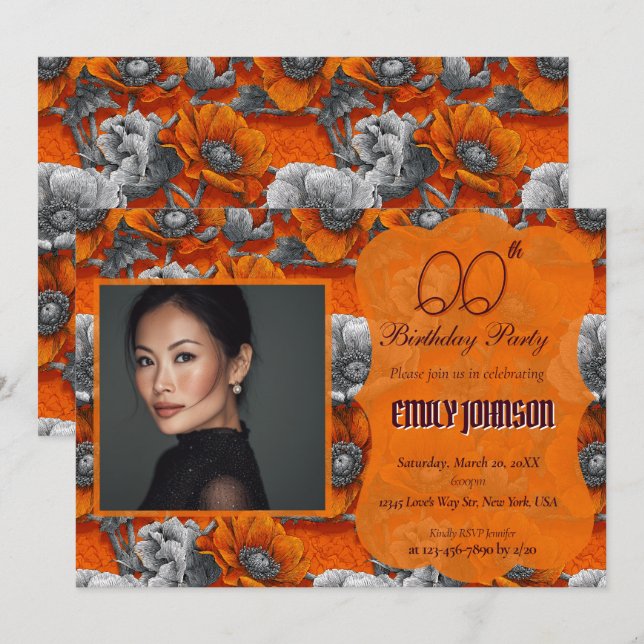 Cute Anemones Birthday Modern Invitation (Front/Back)