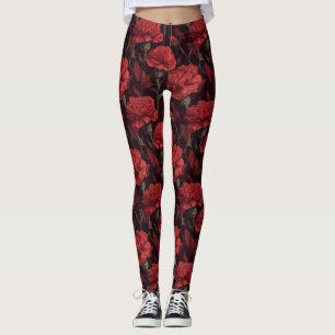 Cute Anemones Floral Crossfit Red Leggings