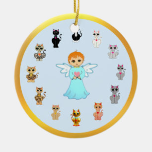 Cute Angel and Cat Cartoons Ceramic Tree Decoration