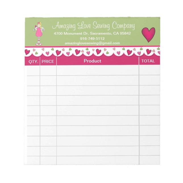 Cute Angel and Hearts sales receipt Notepad (Front)