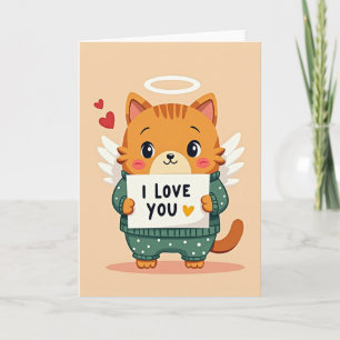 Cute Angel Cat Love You Card