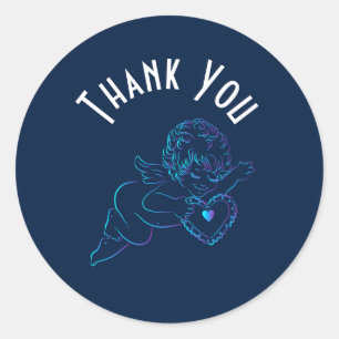 Cute Angel Cherub Holding a Lace Heart Thank You Classic Round Sticker