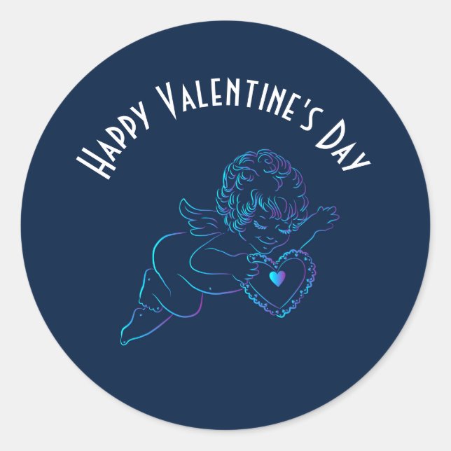 Cute Angel Cherub Holding a Lace Valentine Heart Classic Round Sticker (Front)