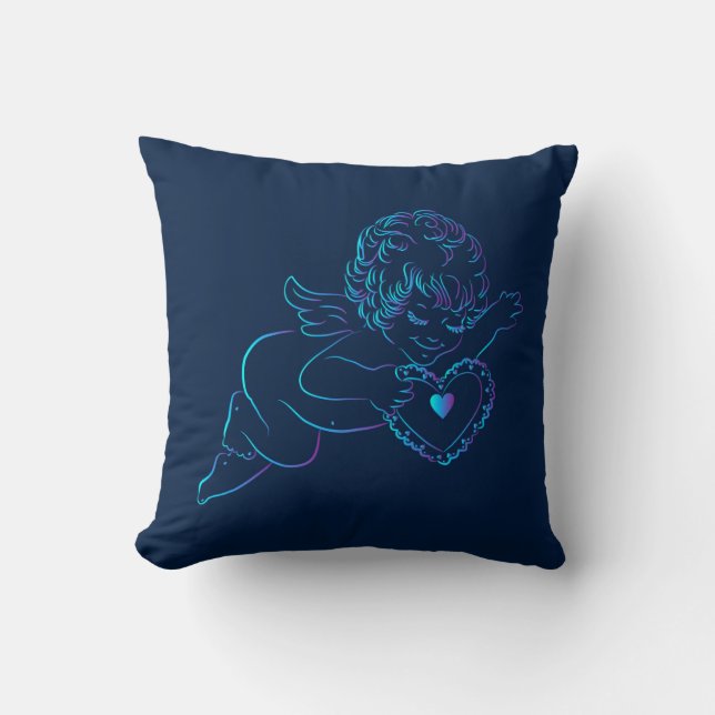 Cute Angel Cherub Holding a Lace Valentine Heart Cushion (Front)