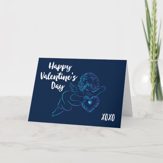 Cute Angel Cherub Holding a Lace Valentine Heart Holiday Card (Front)