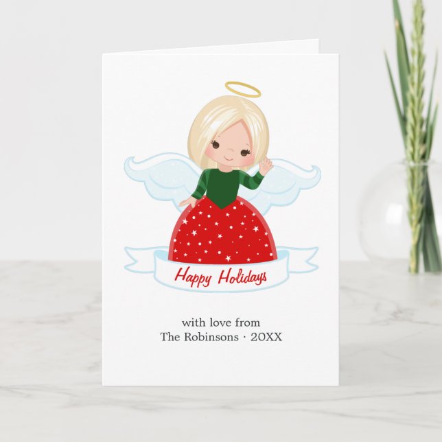 Cute Angel Family Happy Holidays Photo Holiday Card (Front)