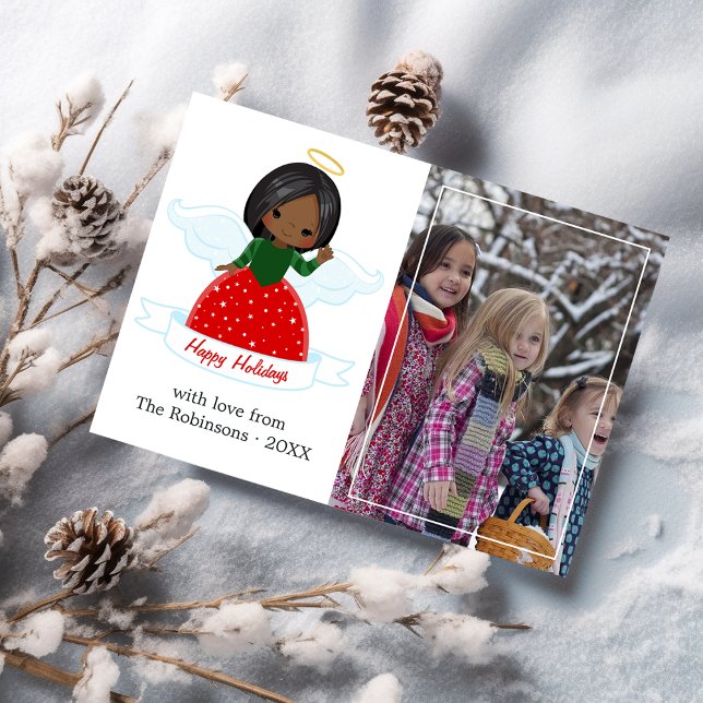 Cute Angel Family Happy Holidays Photo Holiday Card (Creator Uploaded)