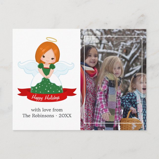 Cute Angel Family Happy Holidays Photo Holiday Postcard (Front)