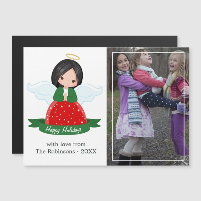 Cute Angel Family Happy Holidays Photo Magnetic Invitation (Front/Back)