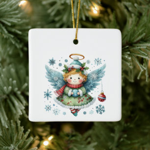 Cute Angel Folk Art Style Ceramic Ornament