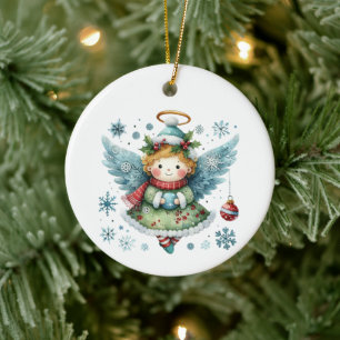 Cute Angel Folk Art Style Ceramic Tree Decoration