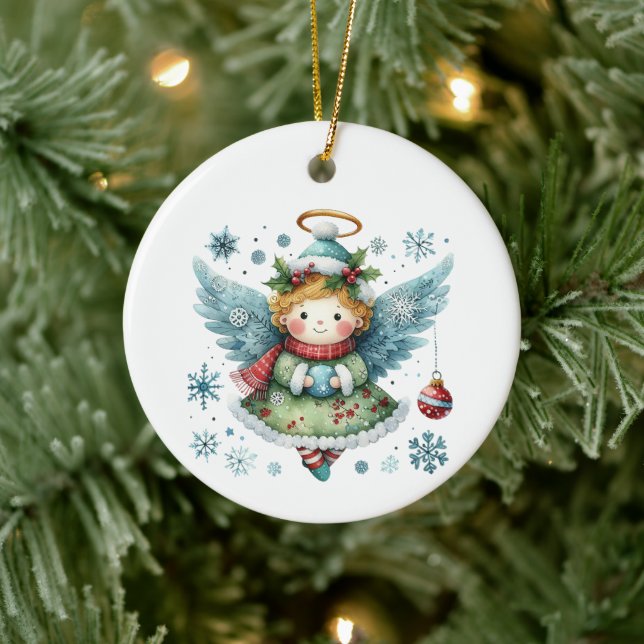 Cute Angel Folk Art Style Ceramic Tree Decoration (Tree)