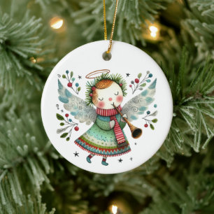 Cute Angel Folk Art Style Ceramic Tree Decoration