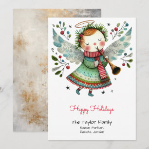 Cute Angel Illustration Happy Holiday Card