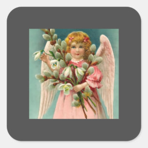 Cute Angel In Pink Dress Square Sticker