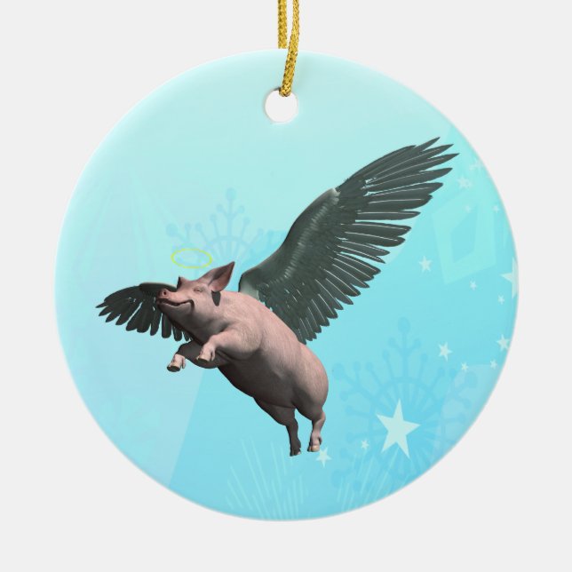 Cute Angel Pig Flying in the Sky Ceramic Tree Decoration (Front)