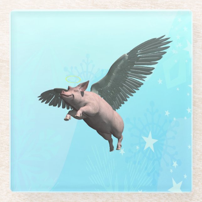 Cute Angel Pig Flying in the Sky Glass Coaster (Front)