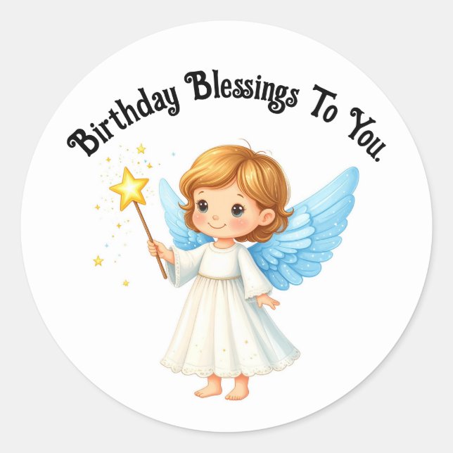 Cute Angel Round Birthday Sticker (Front)