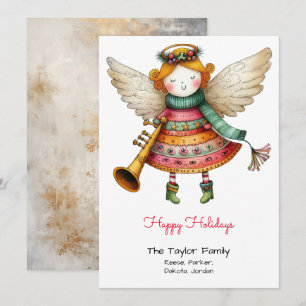Cute Angel Whimsical Illustration Happy  Holiday Card