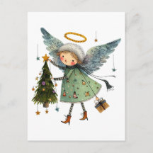 Cute Angel with a Christmas Tree